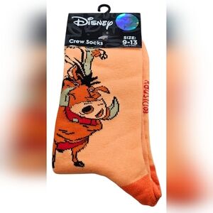 Disney Pumbaa Adult Orange Crew Socks, Size 9-13, New!